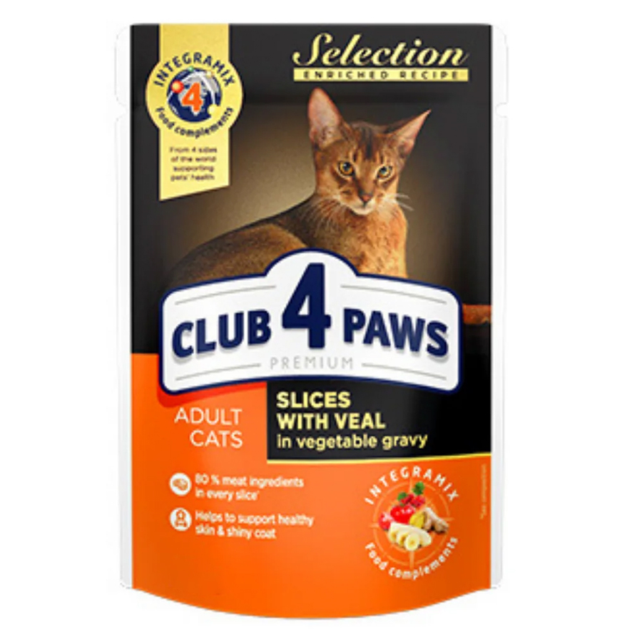CLUB-4-PAWS-SELECTION-SLICES-WITH-VEAL-IN-VEGETABLE-GRAVY-80gr-KTINIATRIKOSKOSMOS.GR