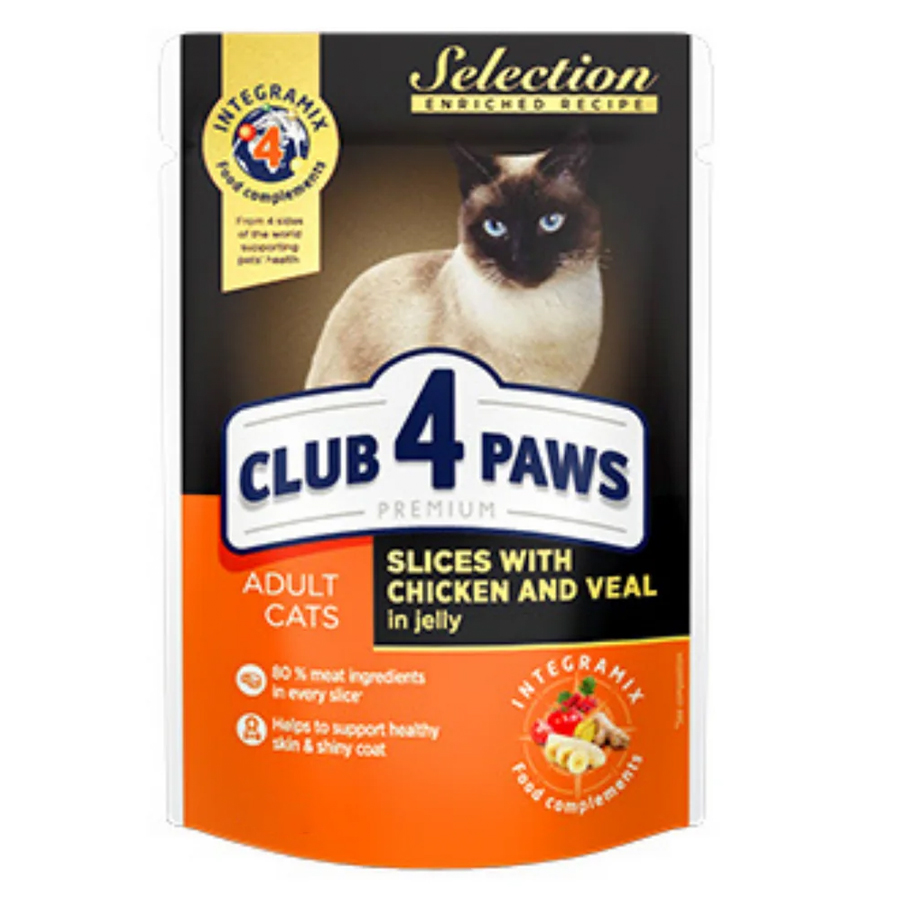 CLUB-4-PAWS-SLICES-WITH-CHICKEN-AND-VEAL-IN-JELLY-80gr-KTINIATRIKOSKOSMOS.GR