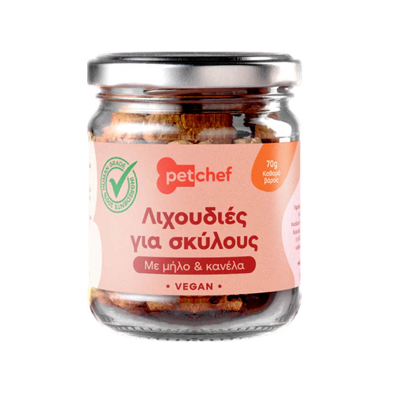 PETCHEF ΛΙΧΟΥΔΙΑ ΣΚΥΛΟΥ ΜΗΛΟ ΚΑΝΕΛΑ VEGAN GLUTEN FREE 70gr
