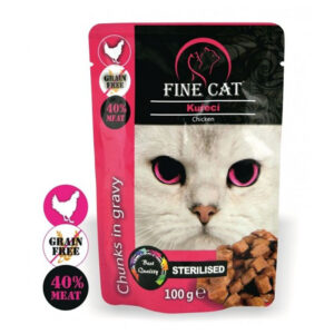 FINE CAT GRAIN FREE STERILISED CHICKEN CHUNKS IN GRAVY 100gr