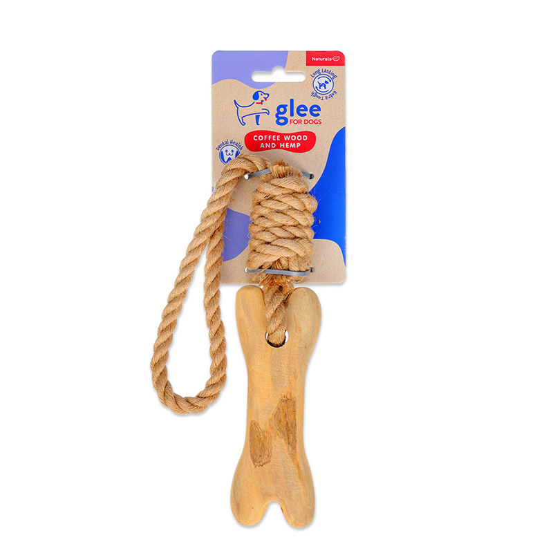 GLEE ΠΑΙΧΝΙΔΙ ΣΚΥΛΟΥ COFFEE WOOD BONE CHEW WITH HEMP ROPE 35cm
