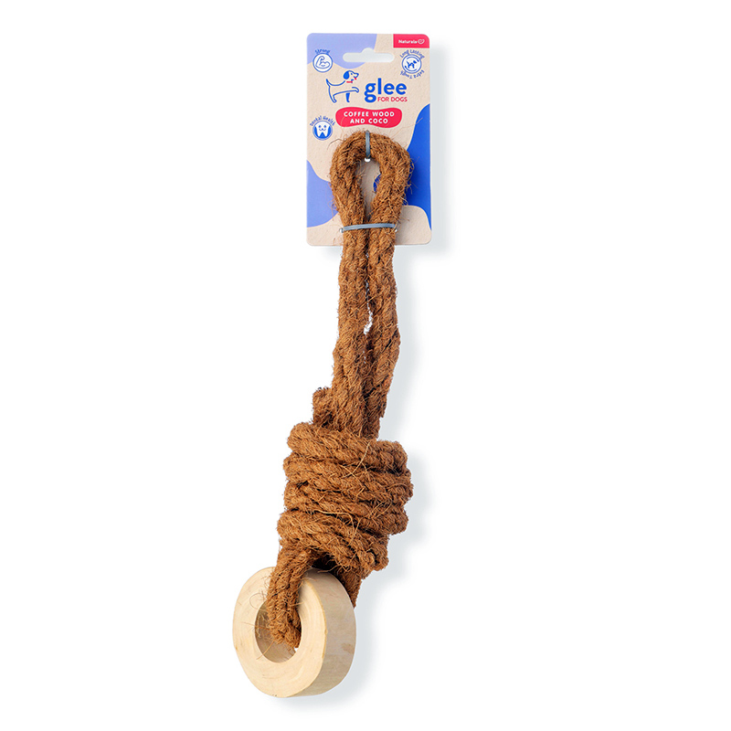 GLEE ΠΑΙΧΝΙΔΙ ΣΚΥΛΟΥ COFFEE WOOD TYRE WITH COCO ROPE CHEW 38cm