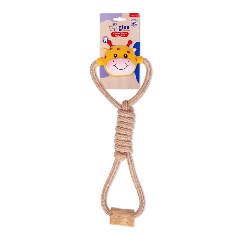 GLEE ΠΑΙΧΝΙΔΙ ΣΚΥΛΟΥ GIRAFFE TWISTED ROPE WITH COFFEE WOOD 38cm