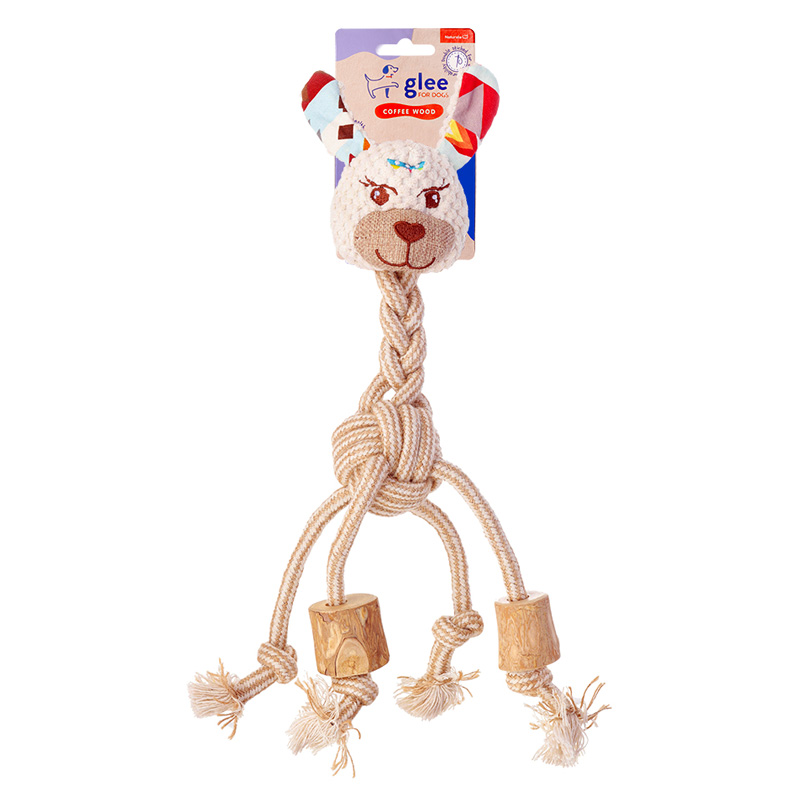 GLEE ΠΑΙΧΝΙΔΙ ΣΚΥΛΟΥ LAMA BALL ROPE WITH COFFEE WOOD 38cm