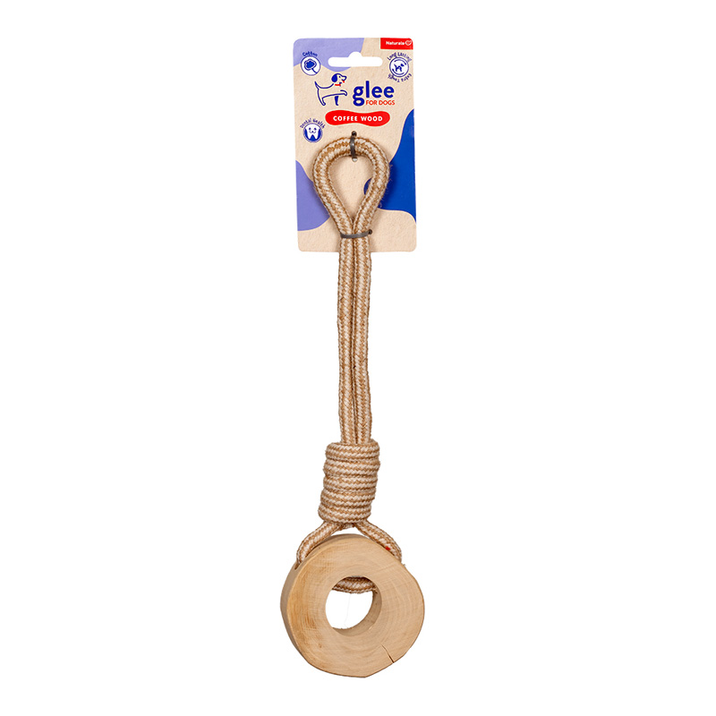 GLEE ΠΑΙΧΝΙΔΙ ΣΚΥΛΟΥ WHEEL WITH COTTON ROPE AND COFFEE WOOD 31cm