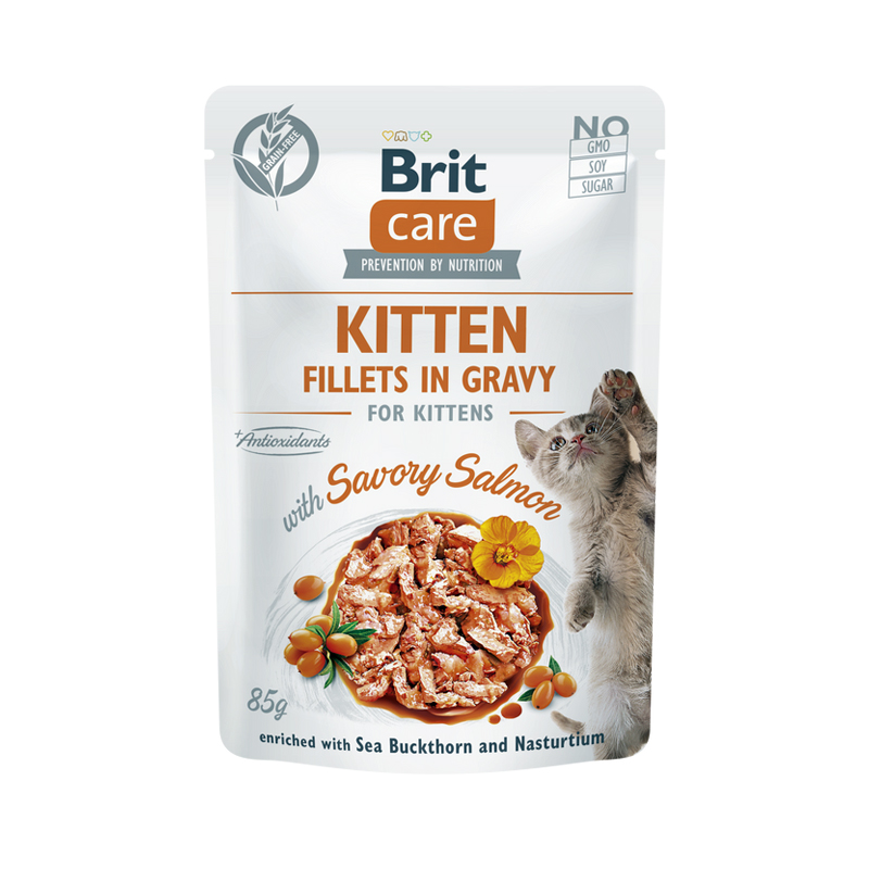 BRIT CARE CAT FILLETS IN GRAVY KITTEN SALMON 85gr