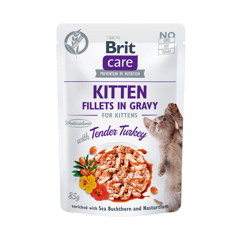 BRIT CARE CAT FILLETS IN GRAVY KITTEN TURKEY 85gr