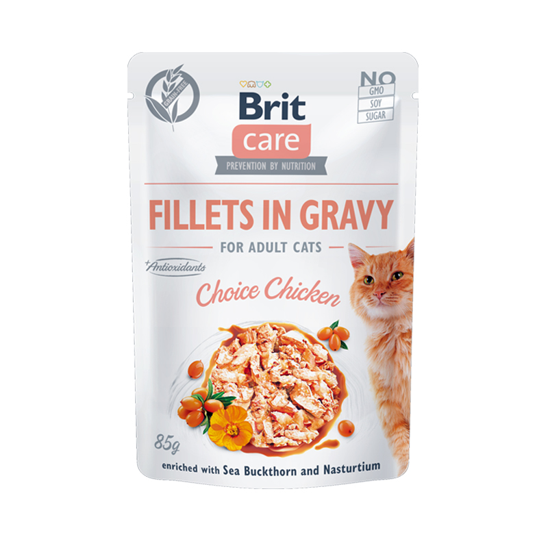 BRIT CARE CAT FILLETS IN GRAVY WITH CHICKEN 85gr