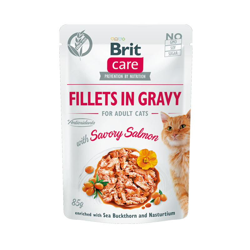 BRIT CARE CAT FILLETS IN GRAVY WITH SALMON 85gr