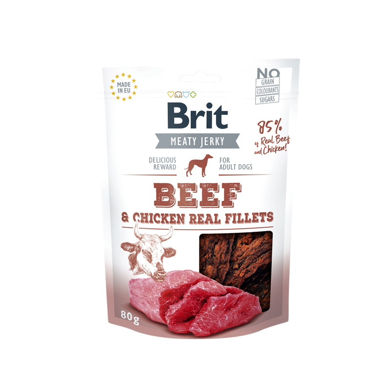 BRIT DOG JERKY BEEF AND CHICKEN FILLETS 80gr BRIT DOG JERKY BEEF AND CHICKEN FILLETS 80gr