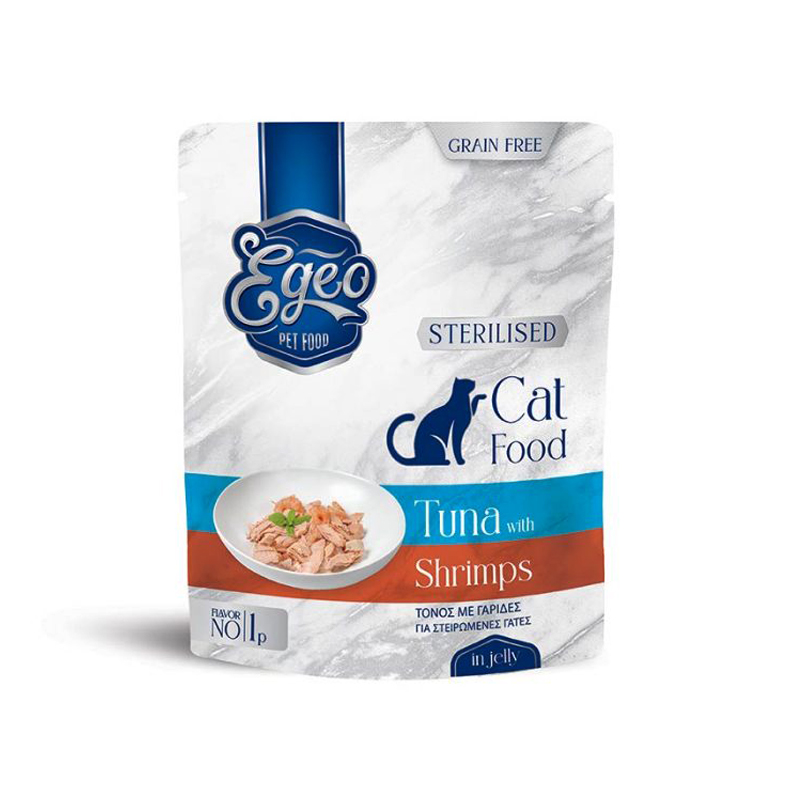 EGEO CAT STERILIZED ΤΟΝΟΣ ΜΕ ΓΑΡΙΔΕΣ ΣΕ ΖΕΛΕ 85gr EGEO CAT STERILIZED ΤΟΝΟΣ ΜΕ ΓΑΡΙΔΕΣ ΣΕ ΖΕΛΕ 85gr