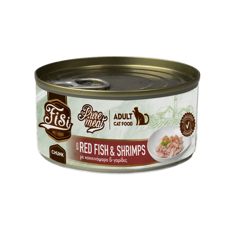 FISI PURE MEAT CAT ADULT ΚΟΚΚΙΝΟΨΑΡΟ ΚΑΙ ΓΑΡΙΔΕΣ 170gr