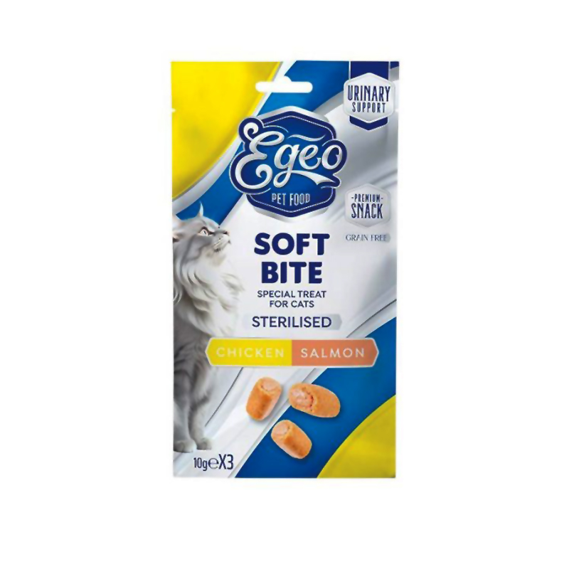 EGEO CAT STERILISED CHICKEN AND SALMON SOFT BITES 3x10gr