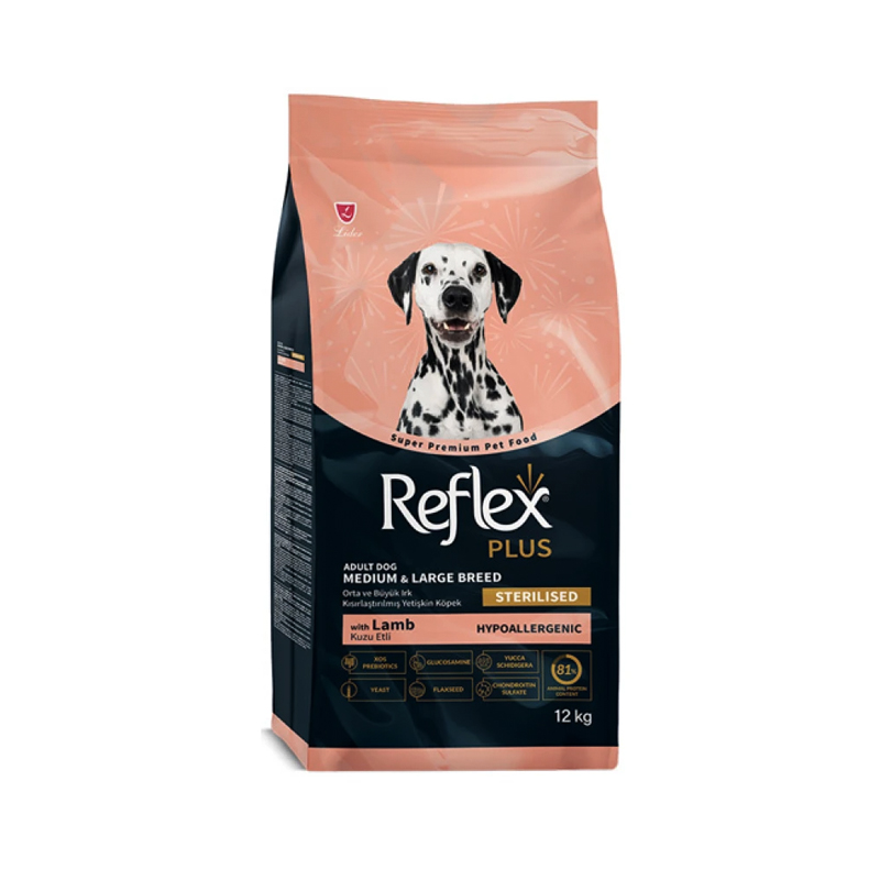 REFLEX PLUS DOG MEDIUM LARGE LIGHT AND STERILISED ADULT LAMB 12kg