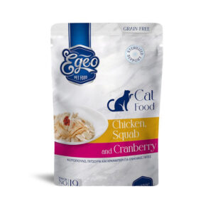 EGEO ADULT CAT ΜΕ ΚΟΤΟΠΟΥΛΟ KAI ΠΙΤΣΟΥΝΙ CRANBERRY ΜΟΥΣ POUCH 85gr