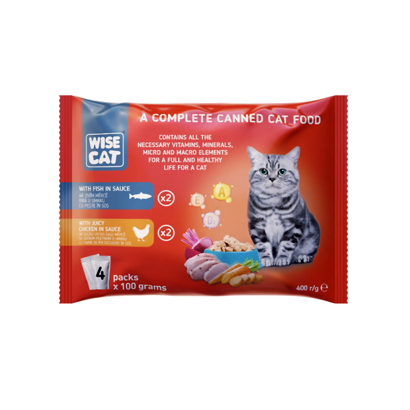 WISE CAT FISH AND JUICY CHICKEN IN SAUSE 4x100gr