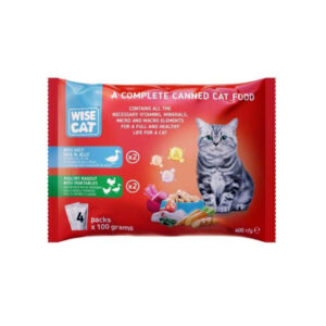WISE CAT WITH JUICY DUCK IN JELLY AND POULTRY RAGOUT WITH VEGETABLES 4x100gr