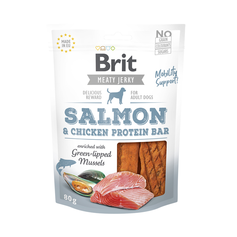 BRIT DOG JERKY SALMON AND CHICKEN PROTEIN BAR 80gr BRIT DOG JERKY SALMON AND CHICKEN PROTEIN BAR 80gr