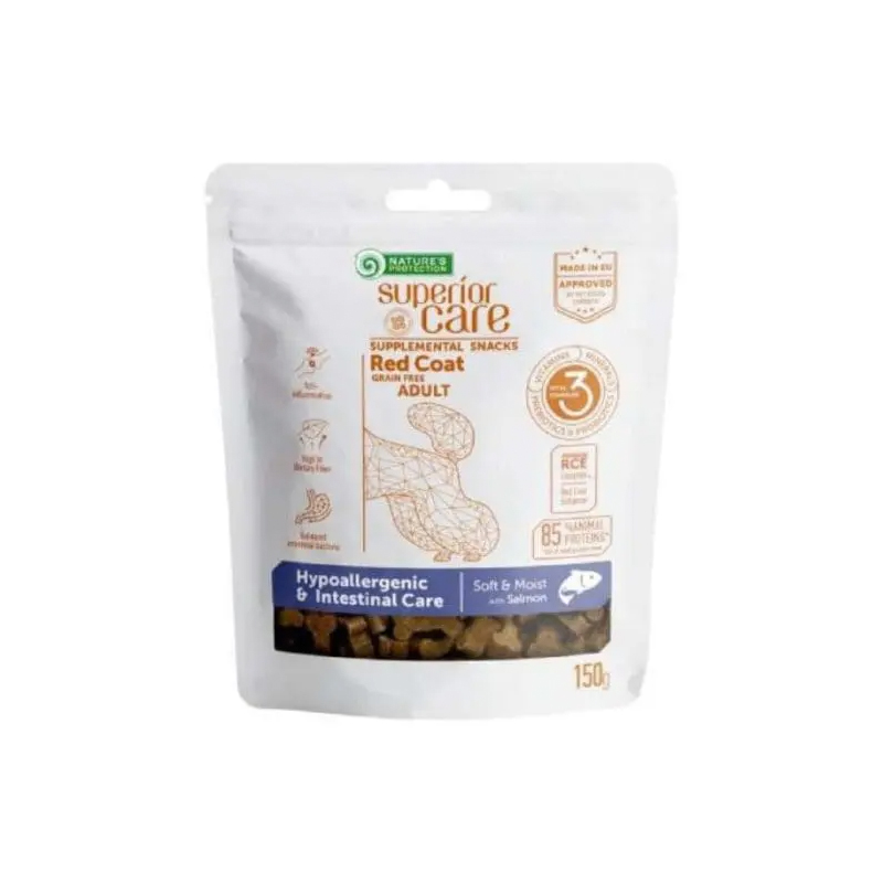 NATURE'S PROTECTION SUPERIOR CARE DOG RED COAT HYPOALLERGENIC AND INTESTINAL CARE SOFT AND MOIST WITH SALMON 150gr NATURE'S PROTECTION SUPERIOR CARE DOG RED COAT HYPOALLERGENIC AND INTESTINAL CARE SOFT AND MOIST WITH SALMON 150gr